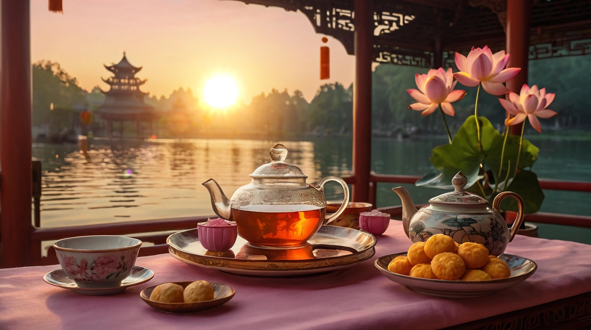 Tea ceremony at sunset